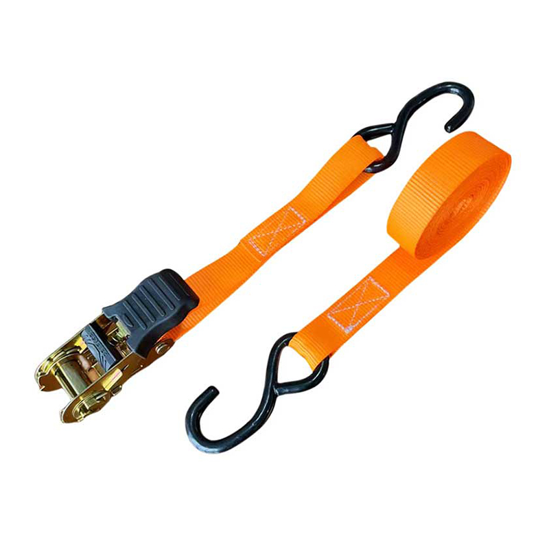 1'' X 15' veelkleurige ratelriem met duimgreep en S-haken met vinylcoating