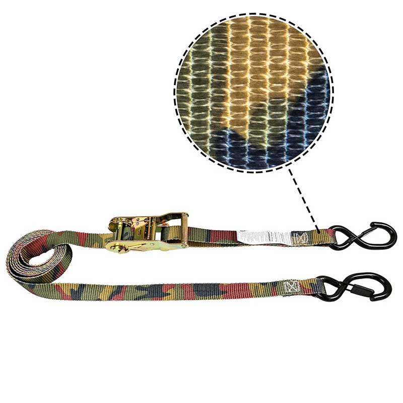 Ratelband van 1'' x 8' met camouflage-ijzeren handvat en S-haak en houder met vinylcoating
