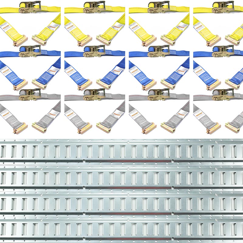 De 4-pack 5FT gegalvaniseerde rails met ratelriemen E-trackset